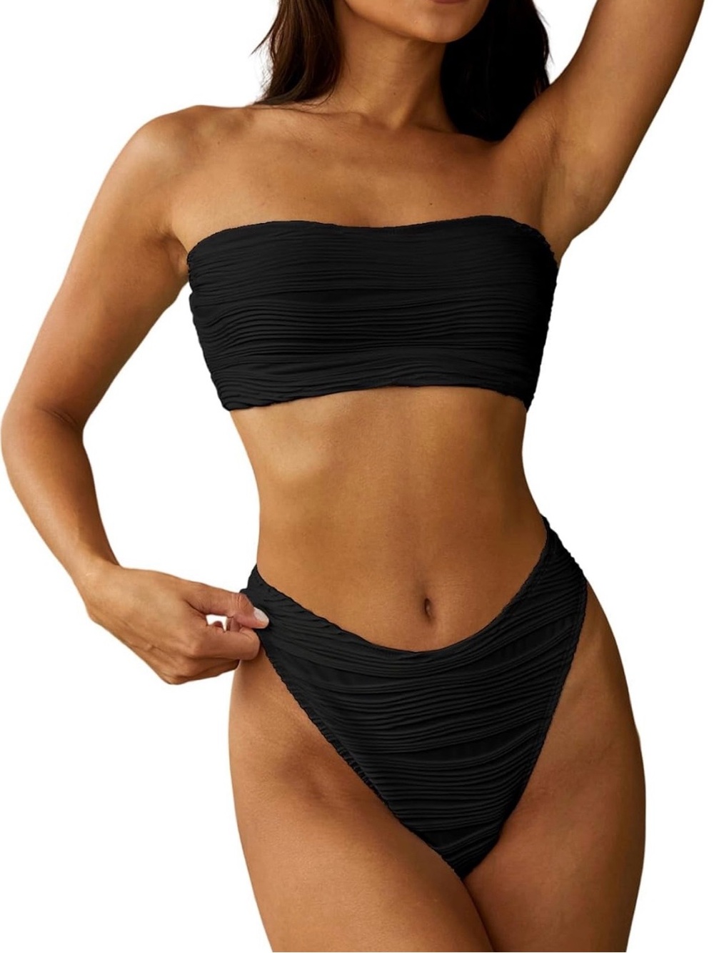 Zaful Black Ruched Bandeau Two-Piece Bikini Set